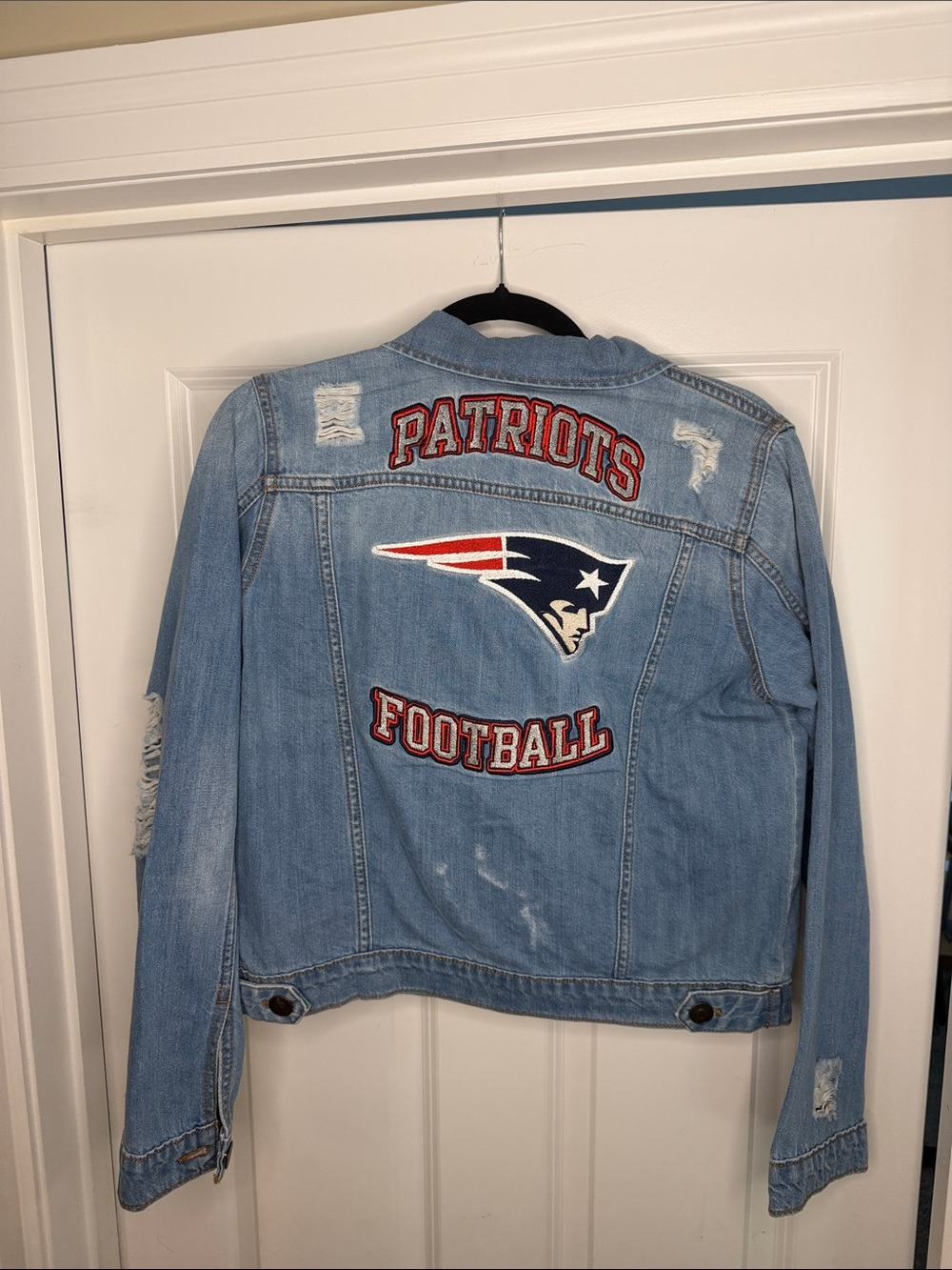 Patriots Light Blue Denim Jacket with Embroidered Logo